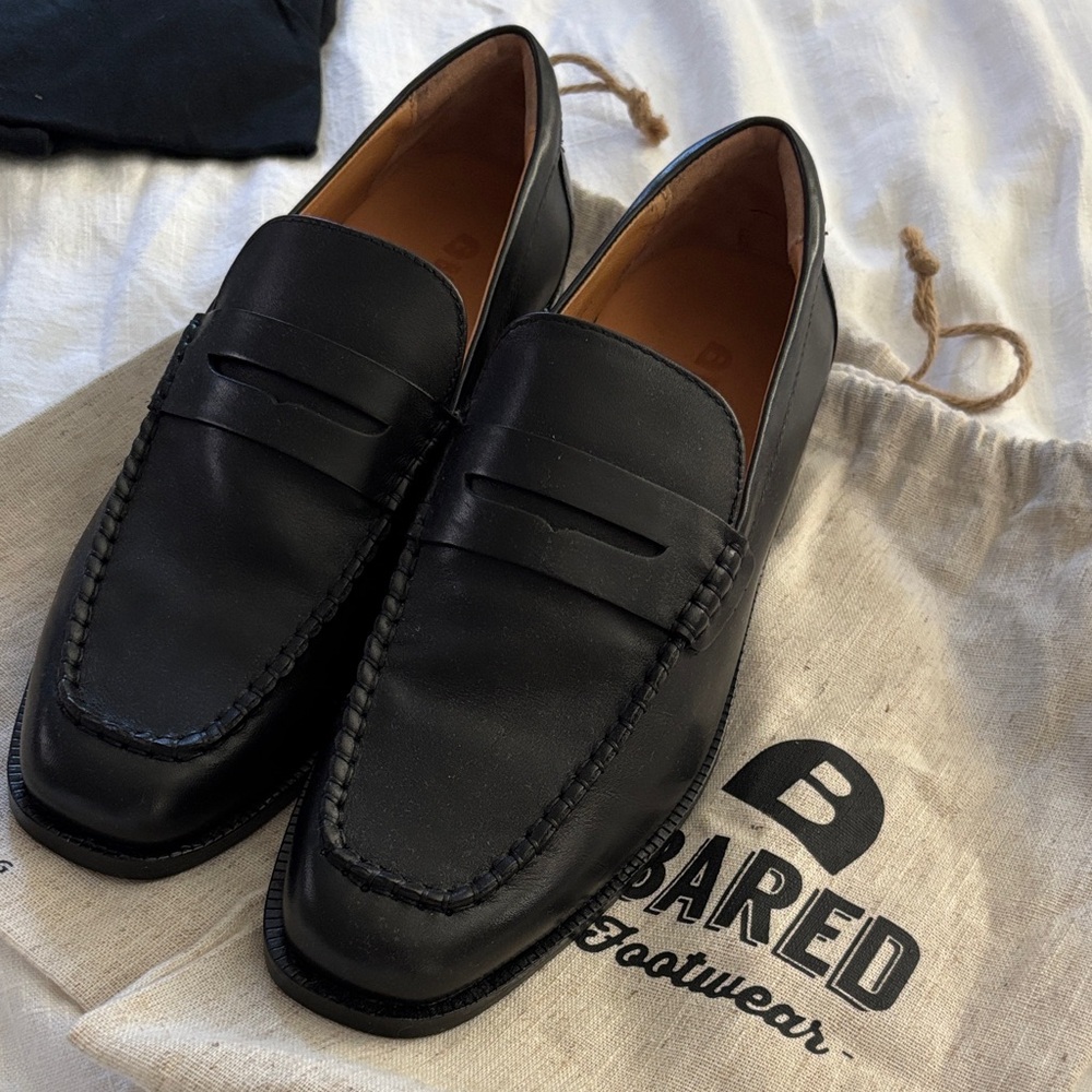 Maleo Bared Footwear Black Leather Penny Loafers for Women